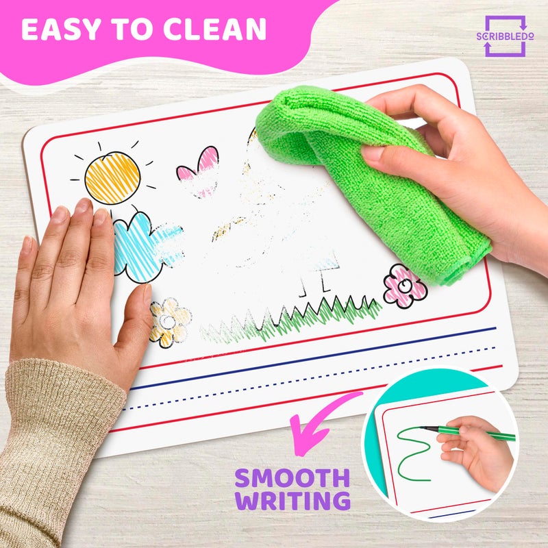 Scribbledo Double Sided Whiteboard 9â€x12â€ Story Lined Dry Erase Board for Kids Writing Board Age 3-5 Practice Drawing Small White Board Teacher Elementary Grade 1 Kindergarten Preschool - Image 3